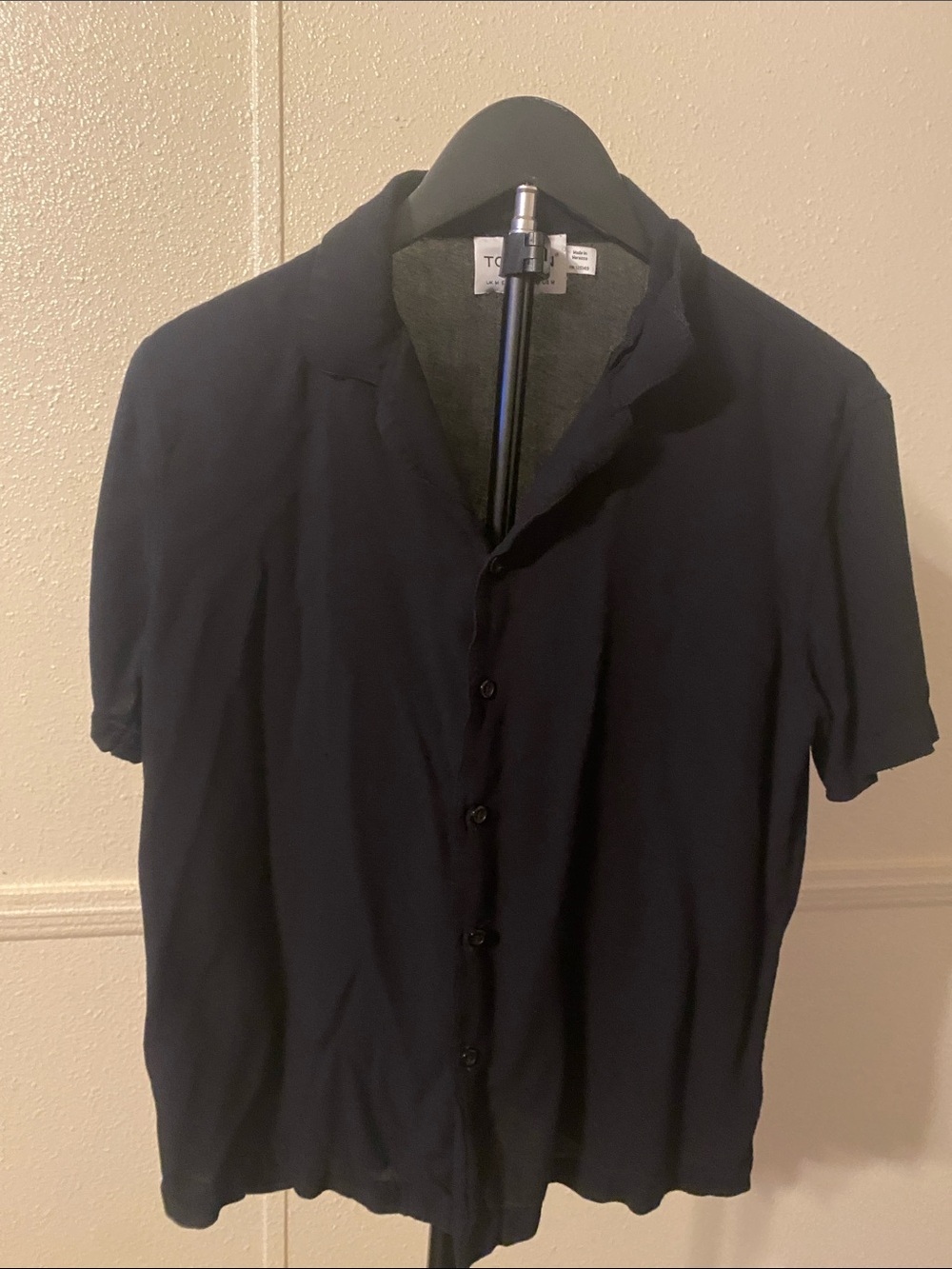 Topman Navy Short-Sleeve Button-Down Shirt